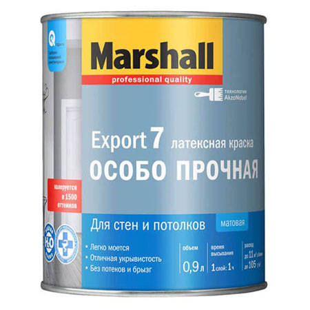 MARSHALL EXPORT 7 ОСОБО ПРОЧНАЯ краска латексная для стен и потолков, матовая, база BW (0,9л)