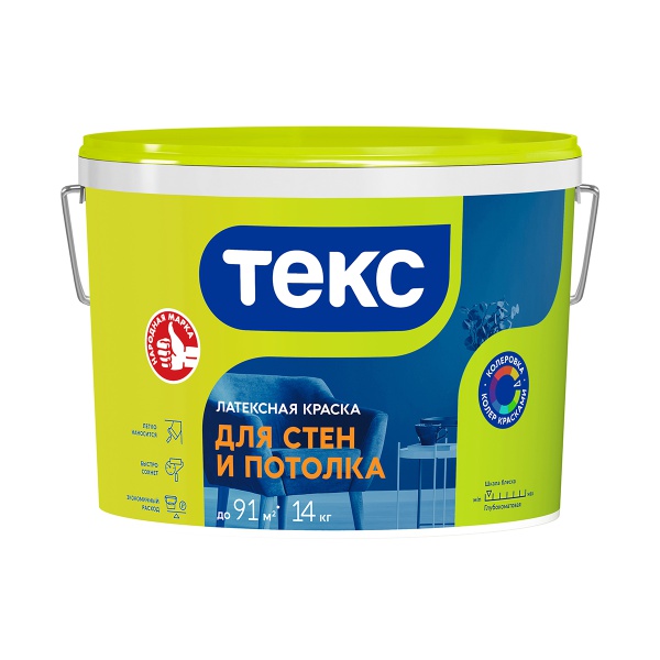 Краска интерьерная Текс Универсал, глубокоматовая, белая, 14 кг