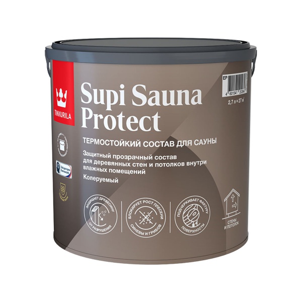 Защитный состав для саун Tikkurila Supi Sauna Protect, полуматовый, база EP, 0,9 л