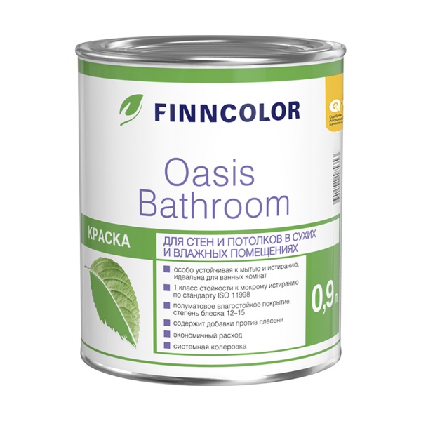 Краска для влажных помещений Oasis Bathroom (Оазис Басрум) FINNCOLOR 0,9л белый (база А)
