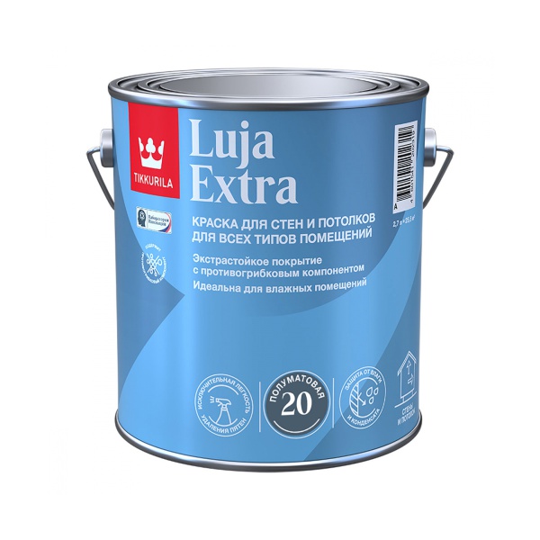 Краска для стен и потолков, Tikkurila Luja Extra 20, полуматовая, база А, белая, 2,7 л