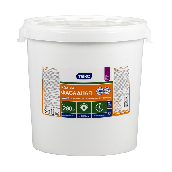 Краска фасадная Текс Универсал, глубокоматовая, база A, белая, 40 кг