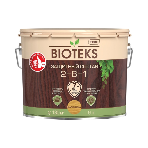 Защитный лессирующий состав для дерева Bioteks 2-в-1, 9 л, калужница