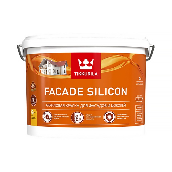 Краска для фасадов и цоколей Facade Silicon (Фасад Силикон) TIKKURILA 9л бесцветный (база С)