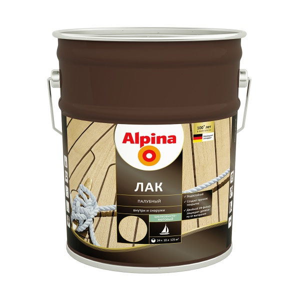 Лак яхтный Alpina, алкидно-уретановый, шелковисто-матовый, 10 л