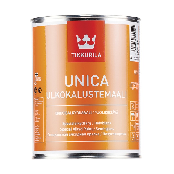 Краска алкидная специальная Unica Ulkokalustemaali (Уника)TIKKURILA 0,9л белый (база А)