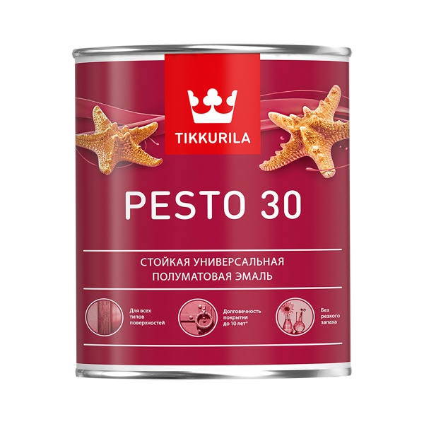 Эмаль алкидная стойкая полуматовая Pesto 30 (Песто 30) TIKKURILA 0,9 л белая (база А)