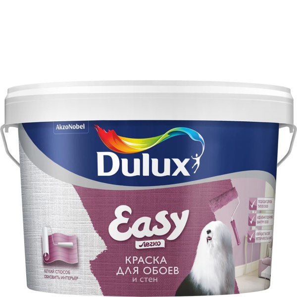 DULUX EASY краска водно-дисперсионная для всех типов обоев, матовая, база BW (2,5л)