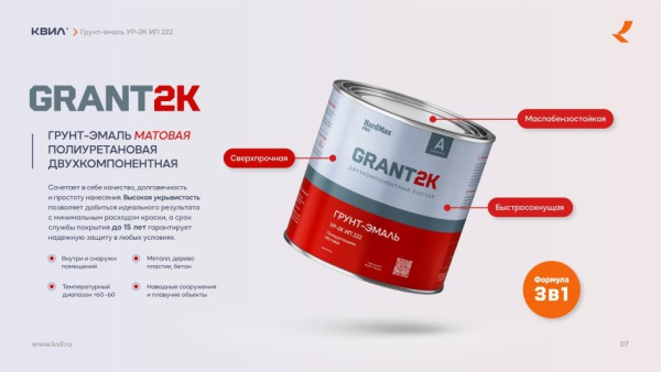 Грунт- эмаль полиуретановая УР-2К ИП 222 GRANT 2K МАТОВАЯ Hard Max PRO (комплект 2,19 кг)