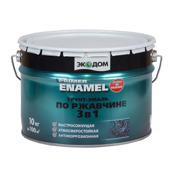 Грунт-эмаль по ржавчине Экодом 3 в 1, полуматовая, 10 кг, серая