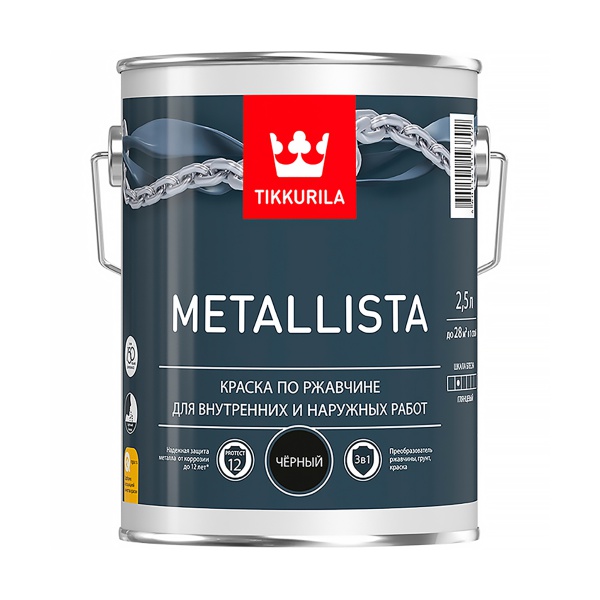 Краска для металла по ржавчине 3в1 молотковая Metallista TIKKURILA 0,4 л черная