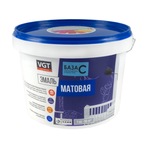 ЭМАЛЬ АКРИЛОВАЯ универсальная VGT ВД-АК-1179, матовая, база С, бесцветная, 2,5 кг