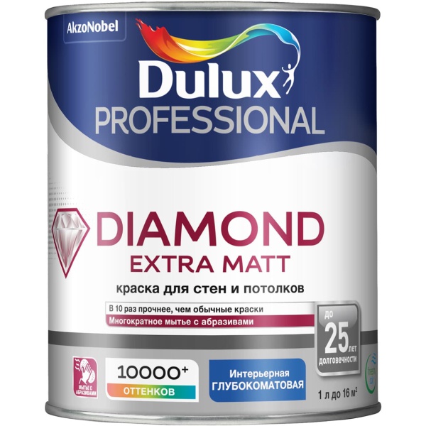 DULUX DIAMOND EXTRA MATT краска для стен и потолков, глубокоматовая, база BW (1л)