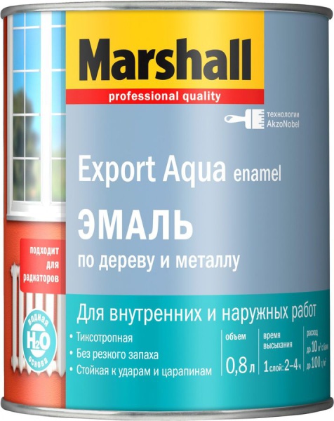 ЭМАЛЬ АКРИЛОВАЯ MARSHALL EXPORT AQUA ENAMEL на водной основе, универсальная, глянцевая, белая 0,8л.