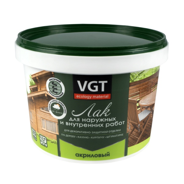 Лак акриловый для наружных и внутренних работ VGT, матовый, 2,2 кг
