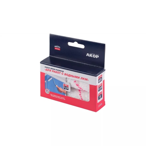АКОР Набор мини-роликов Для работ с водными ЛКМ полиэстер L110mm 2шт. 