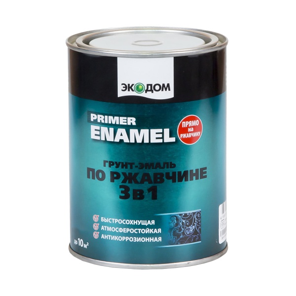Грунт-эмаль по ржавчине Экодом 3 в 1, полуматовая, 0,9 кг, белая