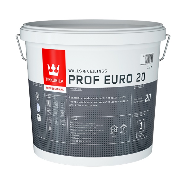 Краска для влажных помещений Prof Euro 20 TIKKURILA 2,7 л бесцветная (база С)