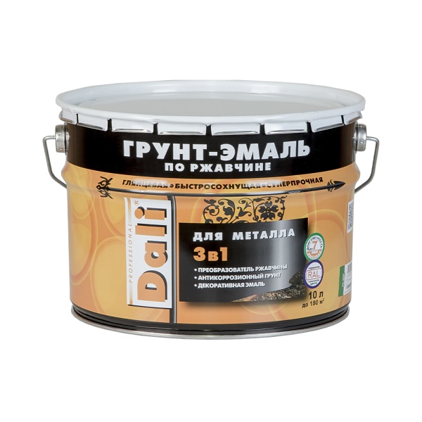 Грунт-эмаль по ржавчине Dali 3 в 1, глянцевая, 10 л, коричневая