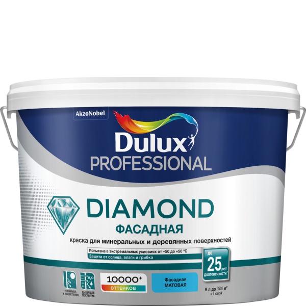 DULUX DIAMOND ФАСАДНАЯ краска для минеральных и деревянных поверхностей, матовая, база BC (9л) DULUX DIAMOND ФАСАДНАЯ краска для минеральных и деревянных поверхностей, матовая, база BC (9л)