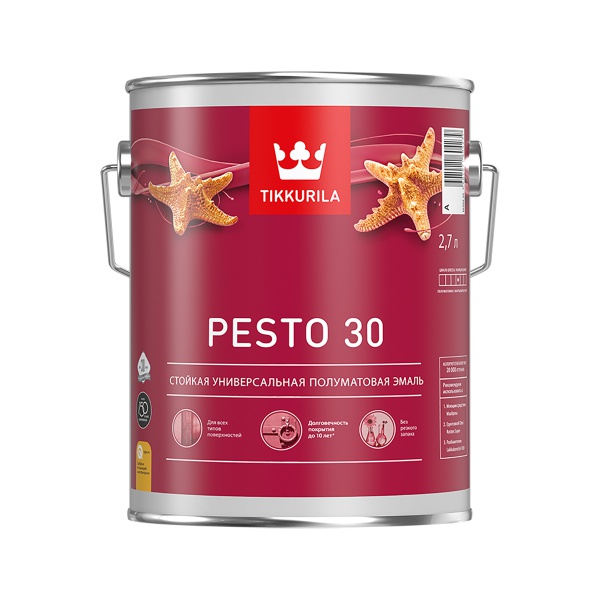 Эмаль алкидная стойкая полуматовая Pesto 30 (Песто 30) TIKKURILA 2,7 л бесцветная (база С)