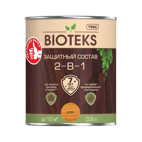 Защитный лессирующий состав для дерева Bioteks 2-в-1, 0,8 л, клён