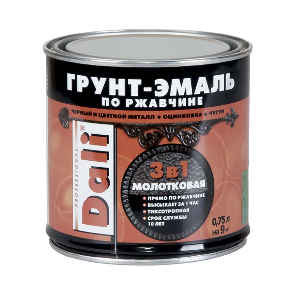 Грунт-эмаль по ржавчине Dali 3 в 1, молотковая, 0,75 л, коричневая