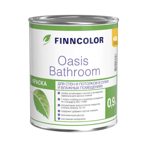 Краска для влажных помещений Oasis Bathroom (Оазис Басрум) FINNCOLOR 0,9л бесцветный (база С)