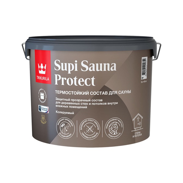 Защитный состав для саун Tikkurila Supi Sauna Protect, полуматовый, база EP, 9 л