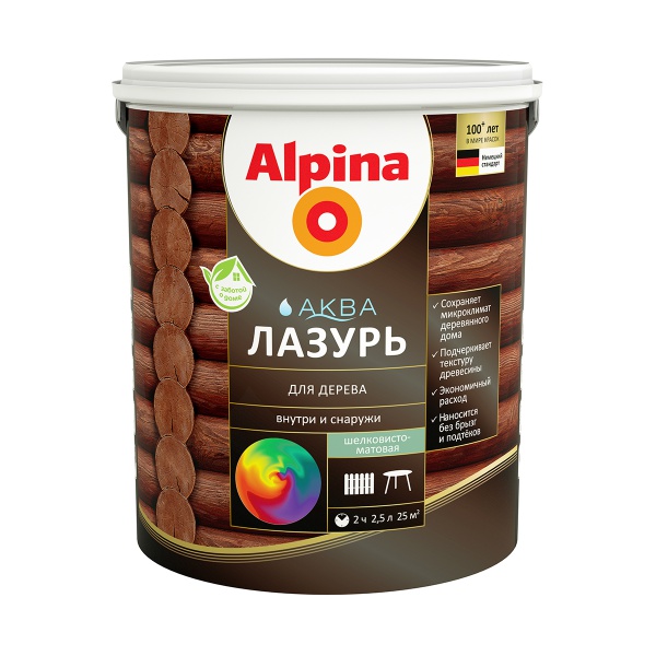 Защитная лазурь для дерева Alpina Аква, 2,5 л, бесцветная
