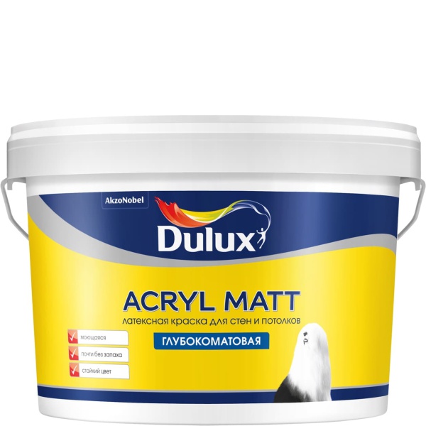 DULUX ACRYL MATT краска латексная для стен и потолков, глубокоматовая, база BW (2,25л)