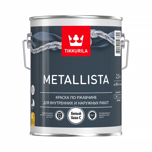 Краска для металла по ржавчине 3в1 Metallista TIKKURILA 2,5 л бесцветная (база С)