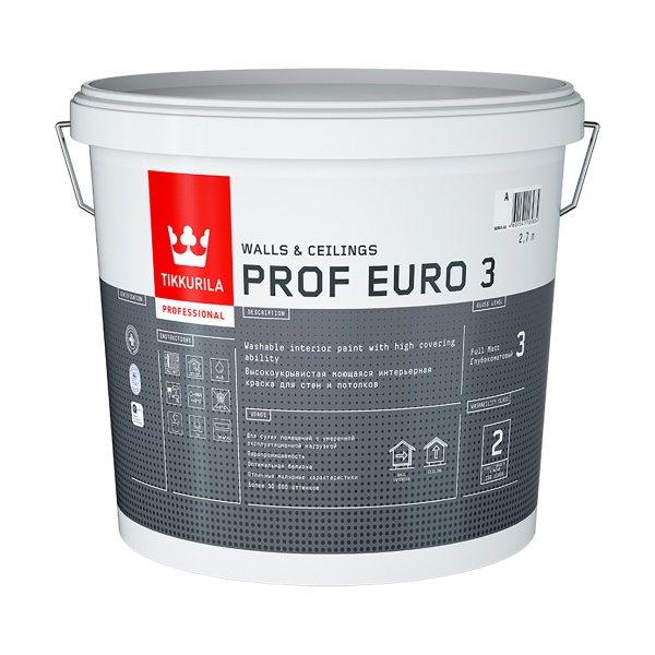 Краска интерьерная Prof Euro 3 TIKKURILA 2,7 л бесцветная (база С)
