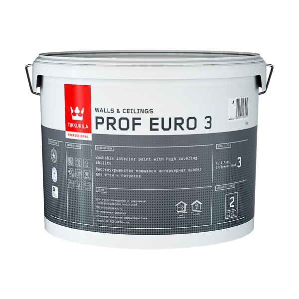 Краска интерьерная Prof Euro 3 TIKKURILA 9 л бесцветная (база С)