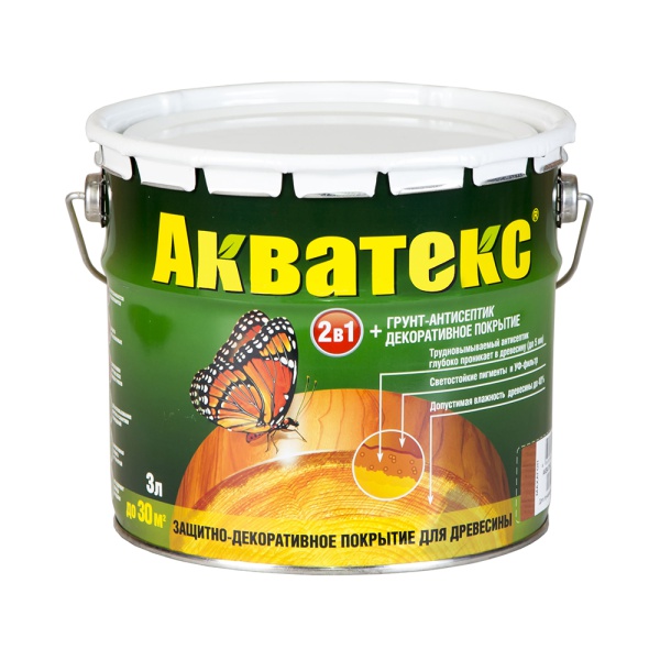 Защитно-декоративное покрытие для дерева Акватекс, полуматовое, 3 л, бесцветное