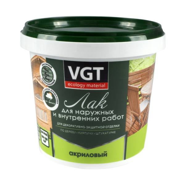 Лак акриловый для наружных и внутренних работ VGT, глянцевый, 0,9 кг