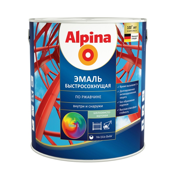 ГРУНТ-ЭМАЛЬ по ржавчине Alpina, быстросохнущая, база 3, бесцветная, 2,5 л