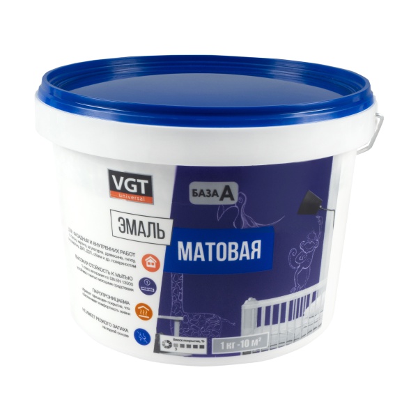 ЭМАЛЬ АКРИЛОВАЯ универсальная VGT ВД-АК-1179, матовая, база А, супербелая 3кг.