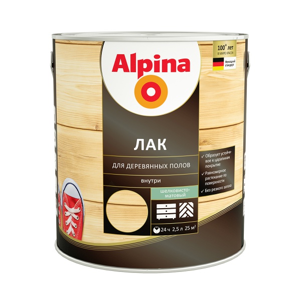 Лак для деревянных полов Alpina, алкидно-уретановый, шелковисто-матовый, 10 л