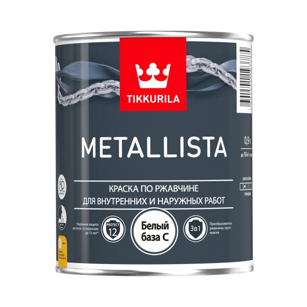 Краска для металла по ржавчине 3в1 Metallista TIKKURILA 0,8 л бесцветная (база С)