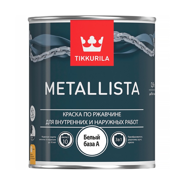 Краска для металла по ржавчине 3в1 Metallista TIKKURILA 0,9 л белая