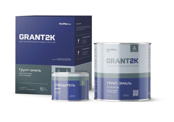 Грунт-эмаль полиуретановая УР-2К ИП 222 GRANT 2K ПОЛУГЛЯНЦЕВАЯ Hard Max PRO (комплект 2,19кг) RAL