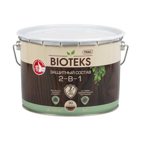 Защитный лессирующий состав для дерева Bioteks 2-в-1, 9 л, бесцветный