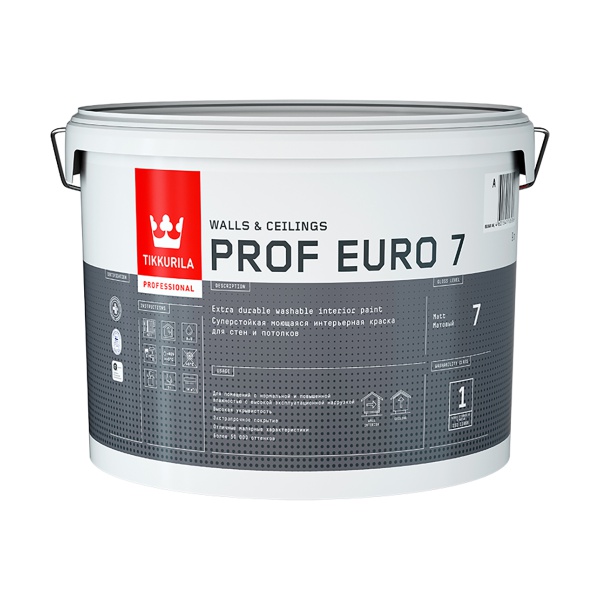 Краска интерьерная Prof Euro 7 TIKKURILA 9 л белая (база А)