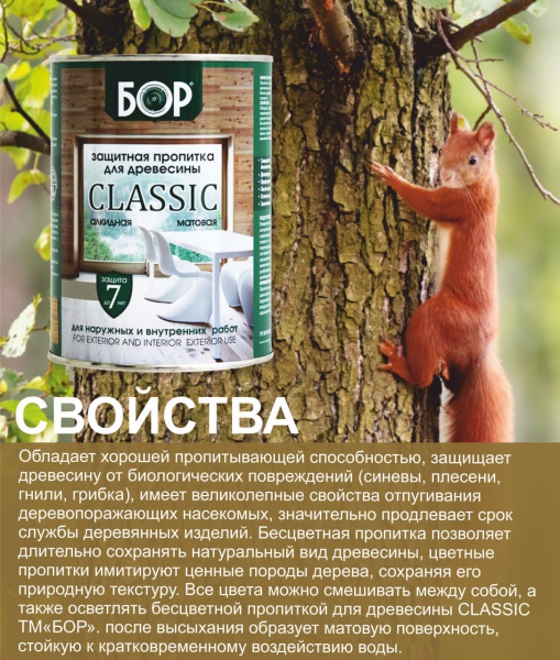 Защитная пропитка для древесины Classic БОР , бесцветный, 10 л, матовая,8 кг